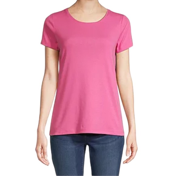 St John's Bay Super Pink Essential Tee Short Sleeve Ribbed Crewneck M Cotton - Picture 1 of 7